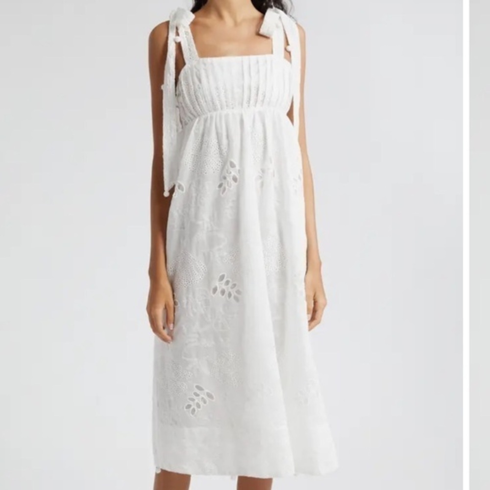FARM Rio Eyelet Embroidered Midi Dress white